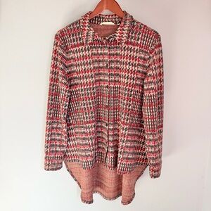 Soft Surroundings Houndstooth Hi-Lo Button Front Long Sleeve‎ Tunic Blouse Small